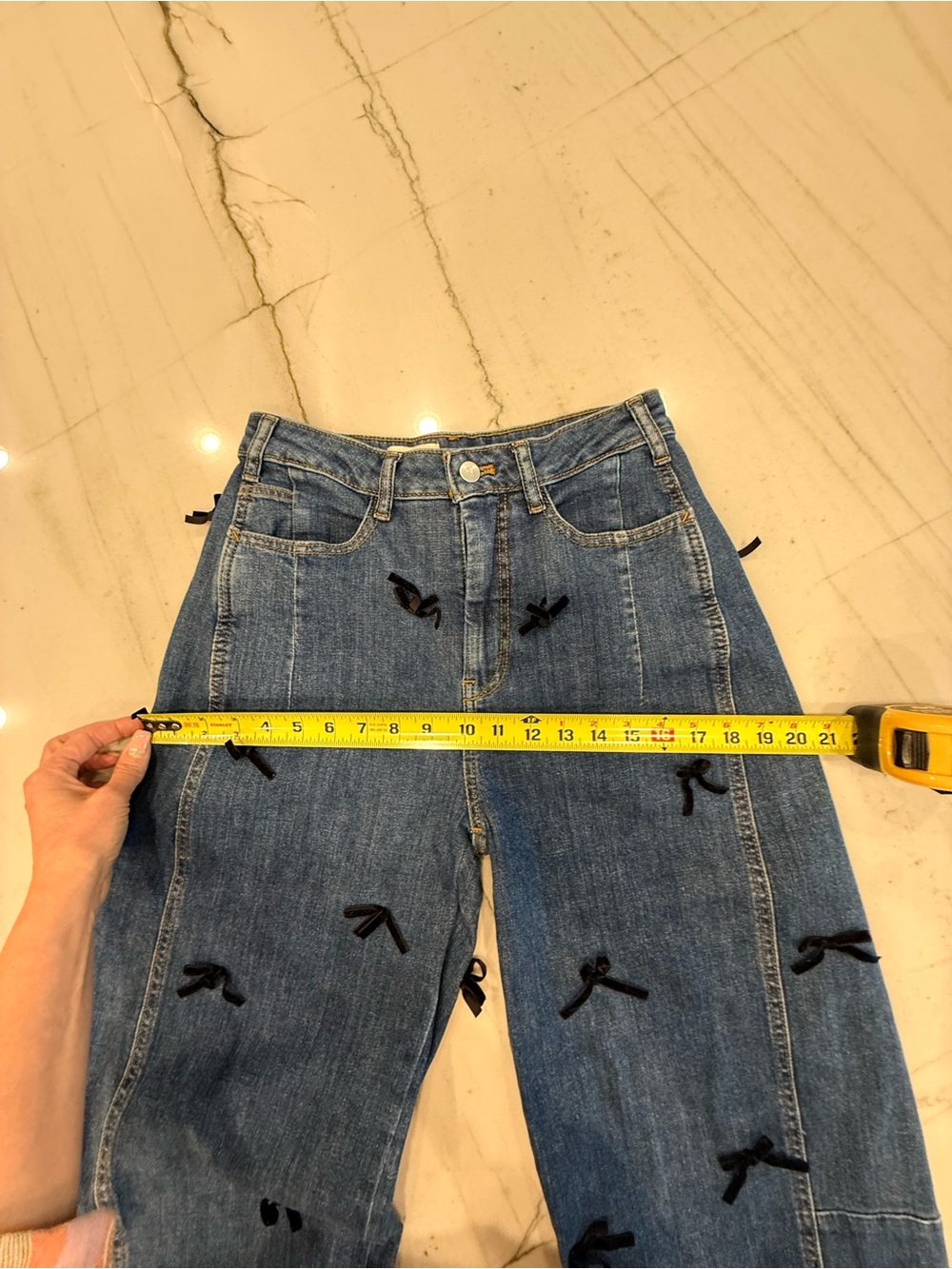 Pilcro Blue Barrel Jeans with Black Bows - Picture 6 of 10